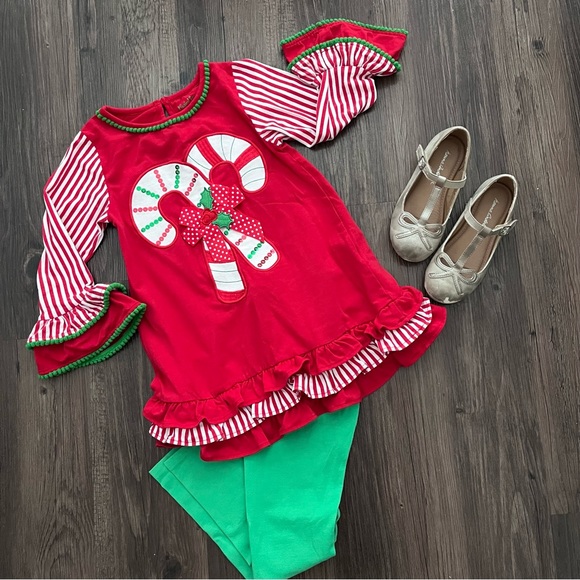 Candy Cane Appliqué Ruffle Holiday Dress - Picture 2 of 5